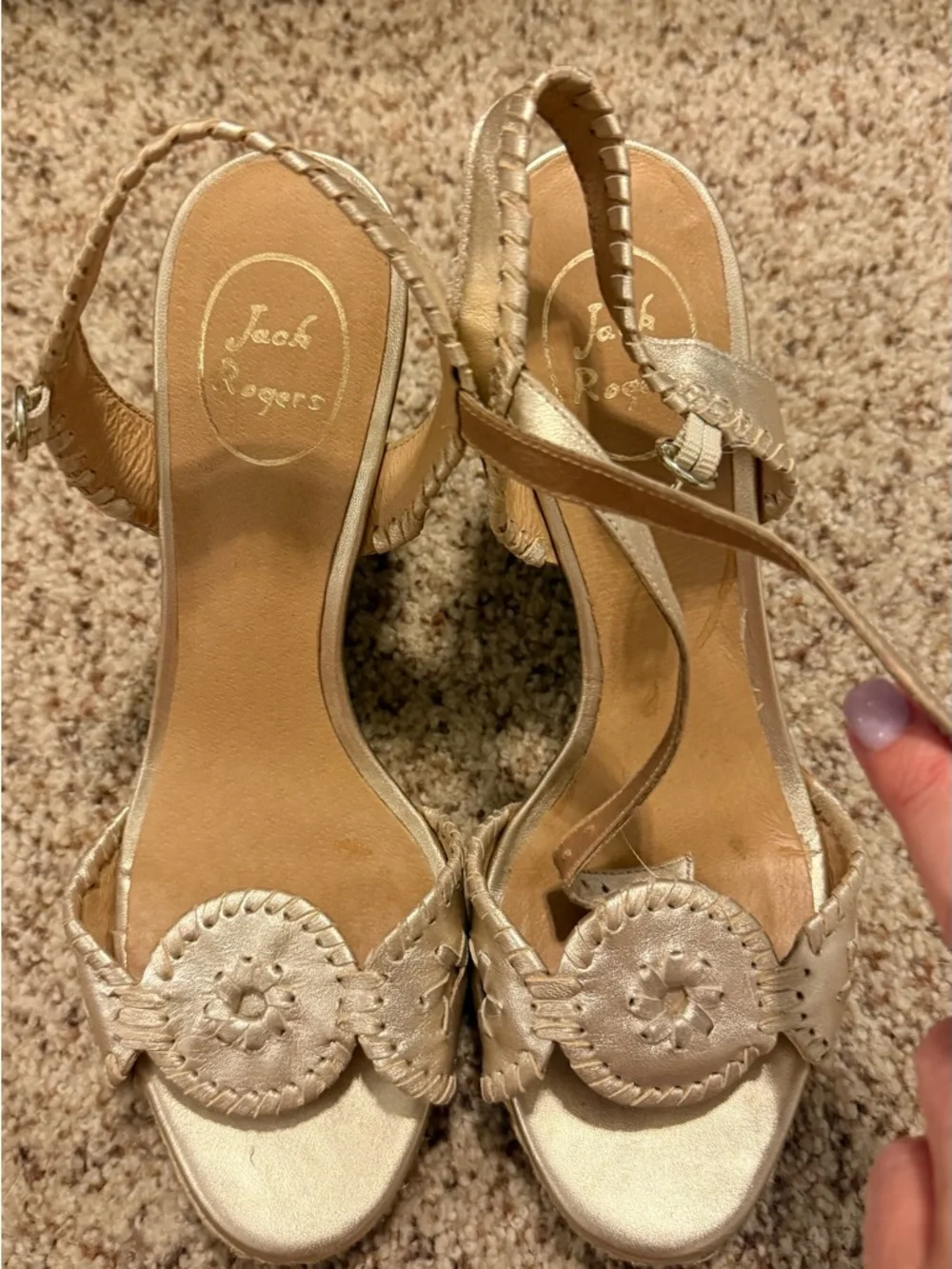 Gold Jack Roger’s Wedge Sandals with Decorative Medallion size 9